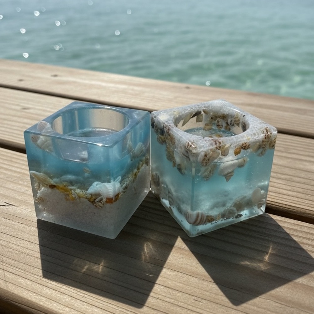 Resin candle stands- ocean design